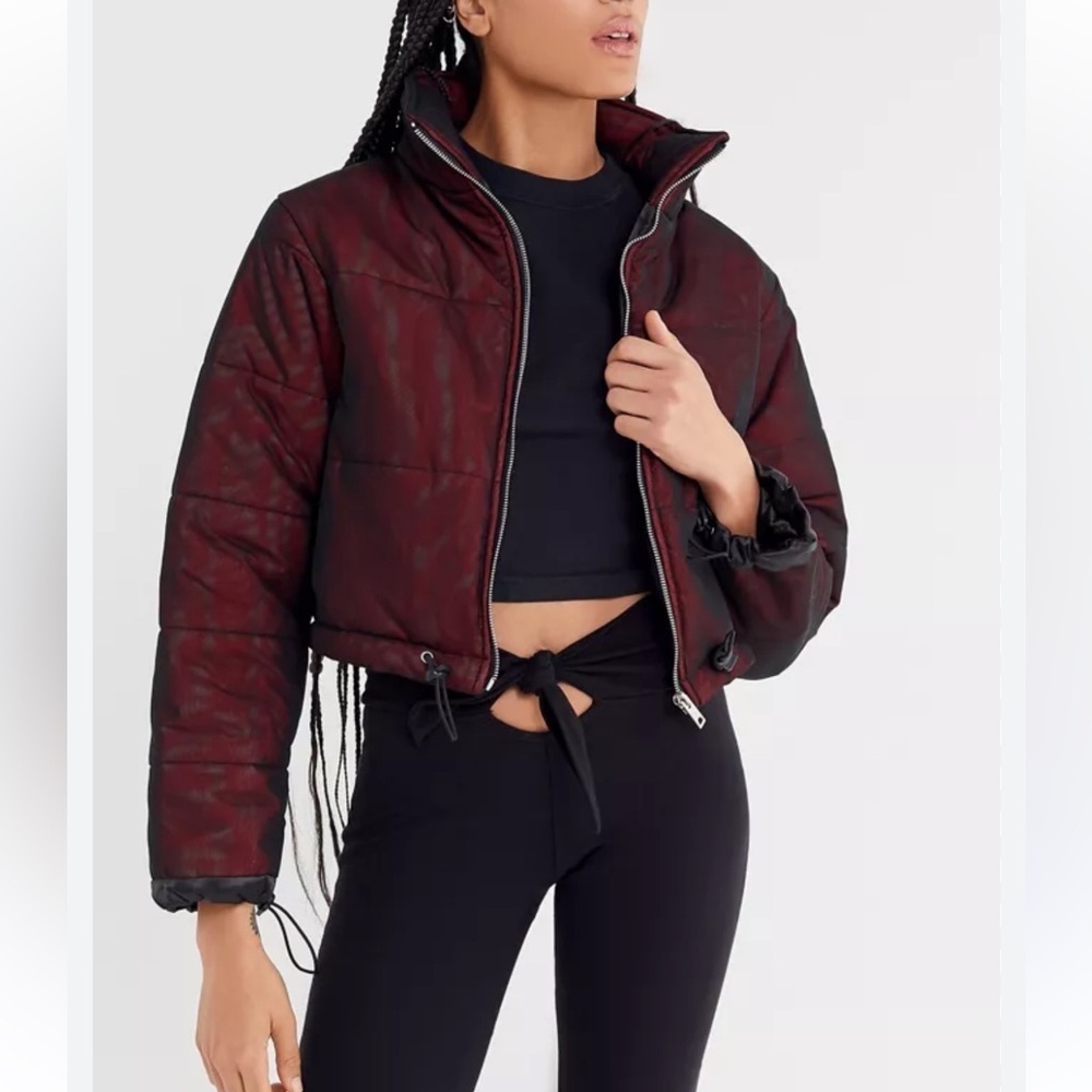 I.AM.GIA Road Warrior Mesh Cropped Puffer Jacket red black size medium